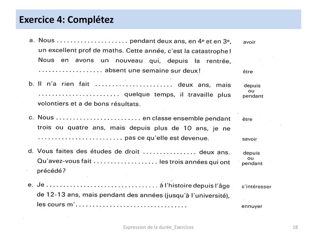 Depuis Pendant Il Y A Exercices Pdf